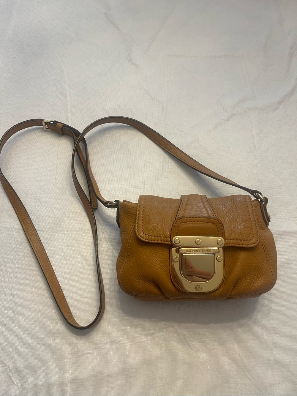 Michael Kors Cognac Pebbled Leather Crossbody with Gold Hardware